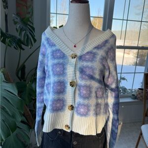 Purple and Cream Cardigan Sweater